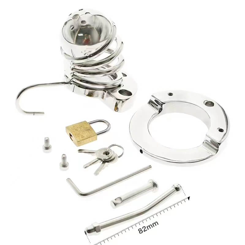 2 in1 Stainless Steel Helmet Chastity Cage - Image 6