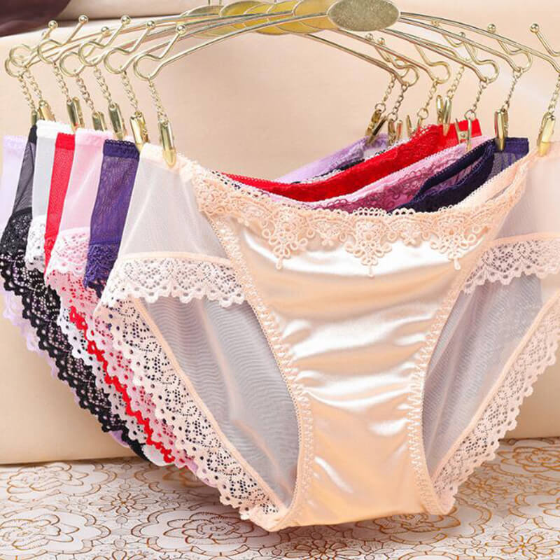 4 Pcs sexy transparent lace with luxurious satin Panties - Image 3