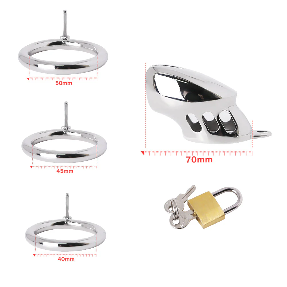 BDSM Stainless Steel Chastity Device With Spike Ring - Image 4
