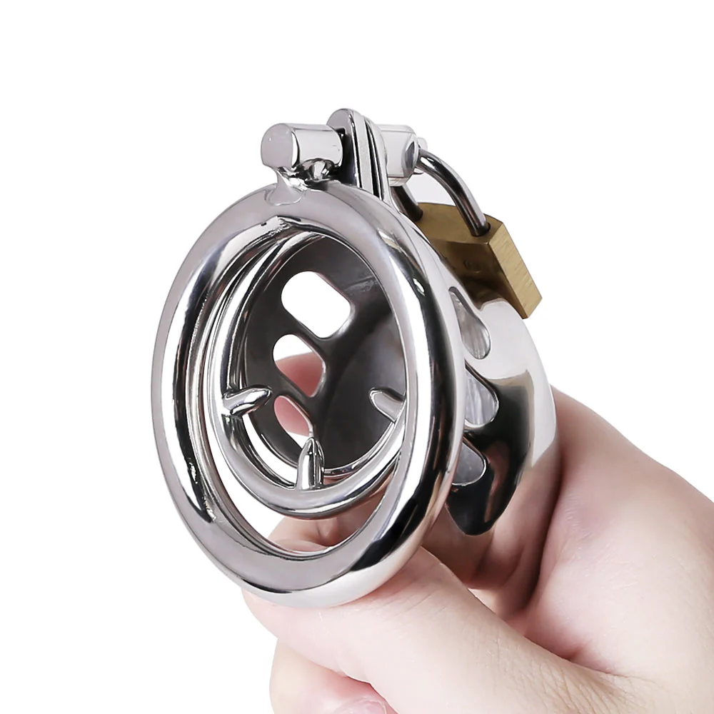 BDSM Stainless Steel Chastity Device With Spike Ring - Image 8