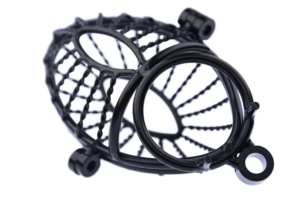 Black Mesh Metal Male Chastity Cage - Image 3