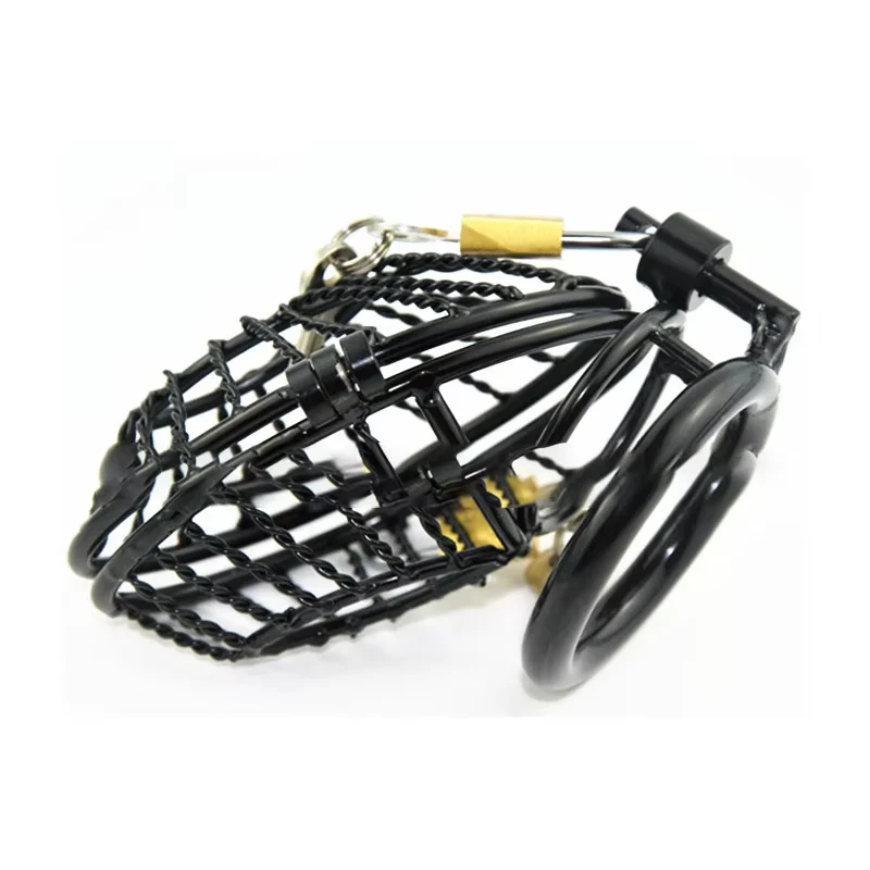 Black Mesh Metal Male Chastity Cage - Image 5