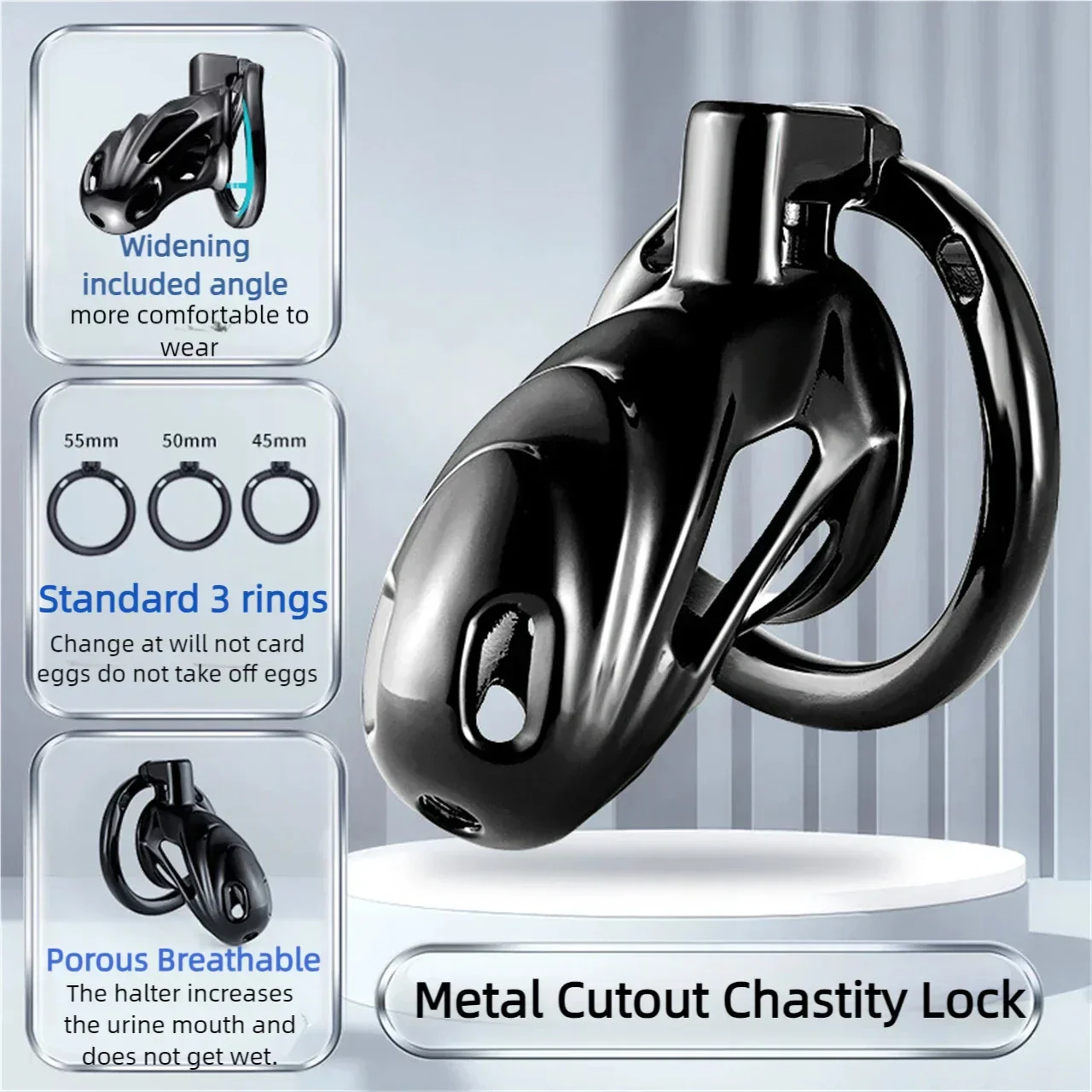 Black Metal Chastity Cage - Image 4