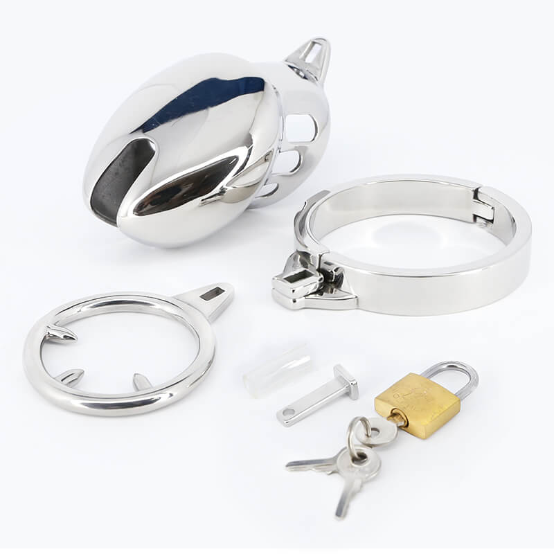 Bondage Stainless Steel Chastity Cage With Spike Ring - Image 4