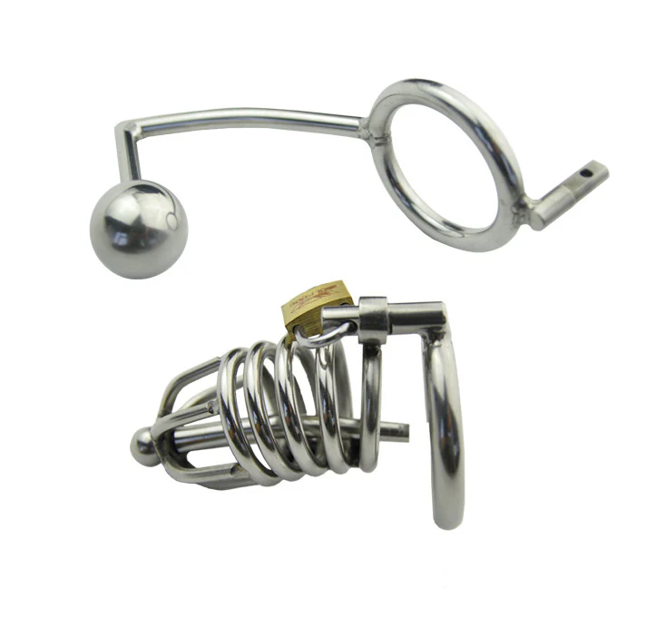 Metal Chastity Cage with Butt Plug Attachment and Urethral Catheter - Image 2