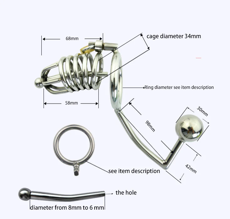 Metal Chastity Cage with Butt Plug Attachment and Urethral Catheter - Image 3