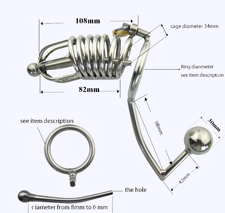 Metal Chastity Cage with Butt Plug Attachment and Urethral Catheter - Image 4