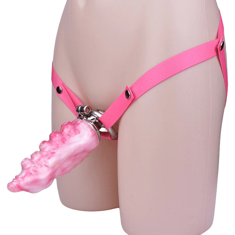 Inverted Chastity Cage - Cock Block Device With Monster Dildo - Image 4