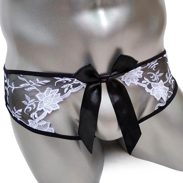 Crotchless Embroidered Panties w/ Bow - Image 5