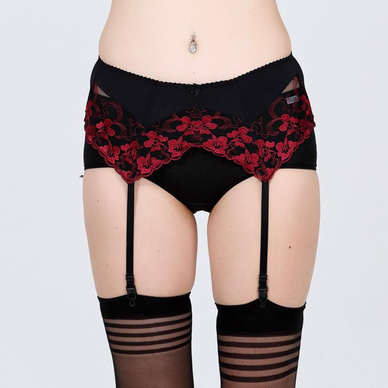 Embroidered Red Floral Garter Belt - Image 2
