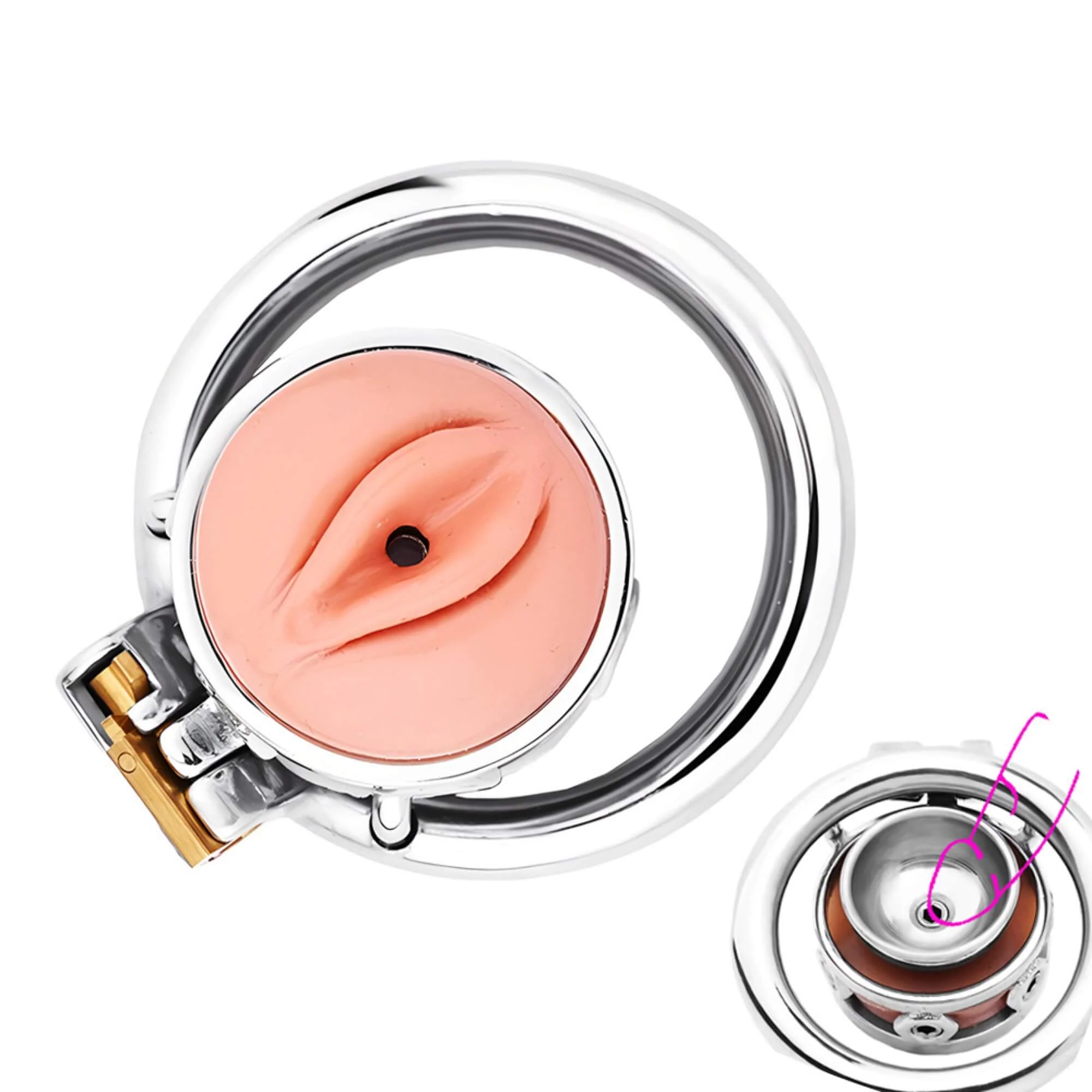 Fake Silicone Stainless Steel Chastity Cage - Image 9