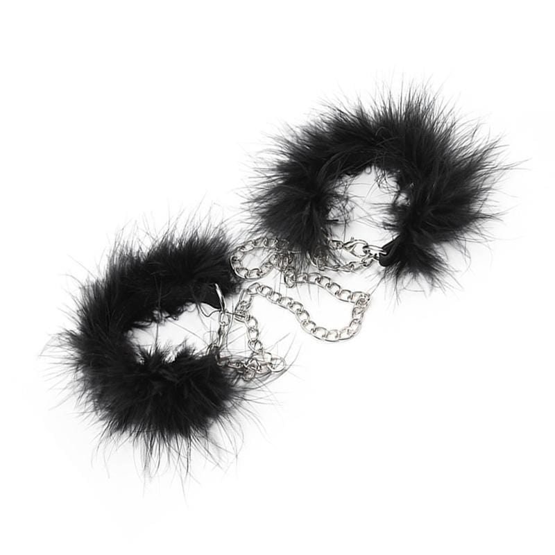 Feathery Black Fuzzy Handcuffs - Image 3