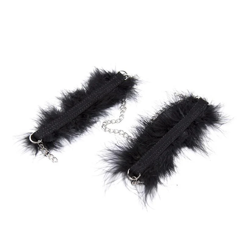 Feathery Black Fuzzy Handcuffs - Image 4