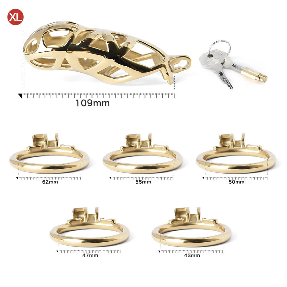 Gold Stainless Steel MAMBA Chastity Cage - Image 10