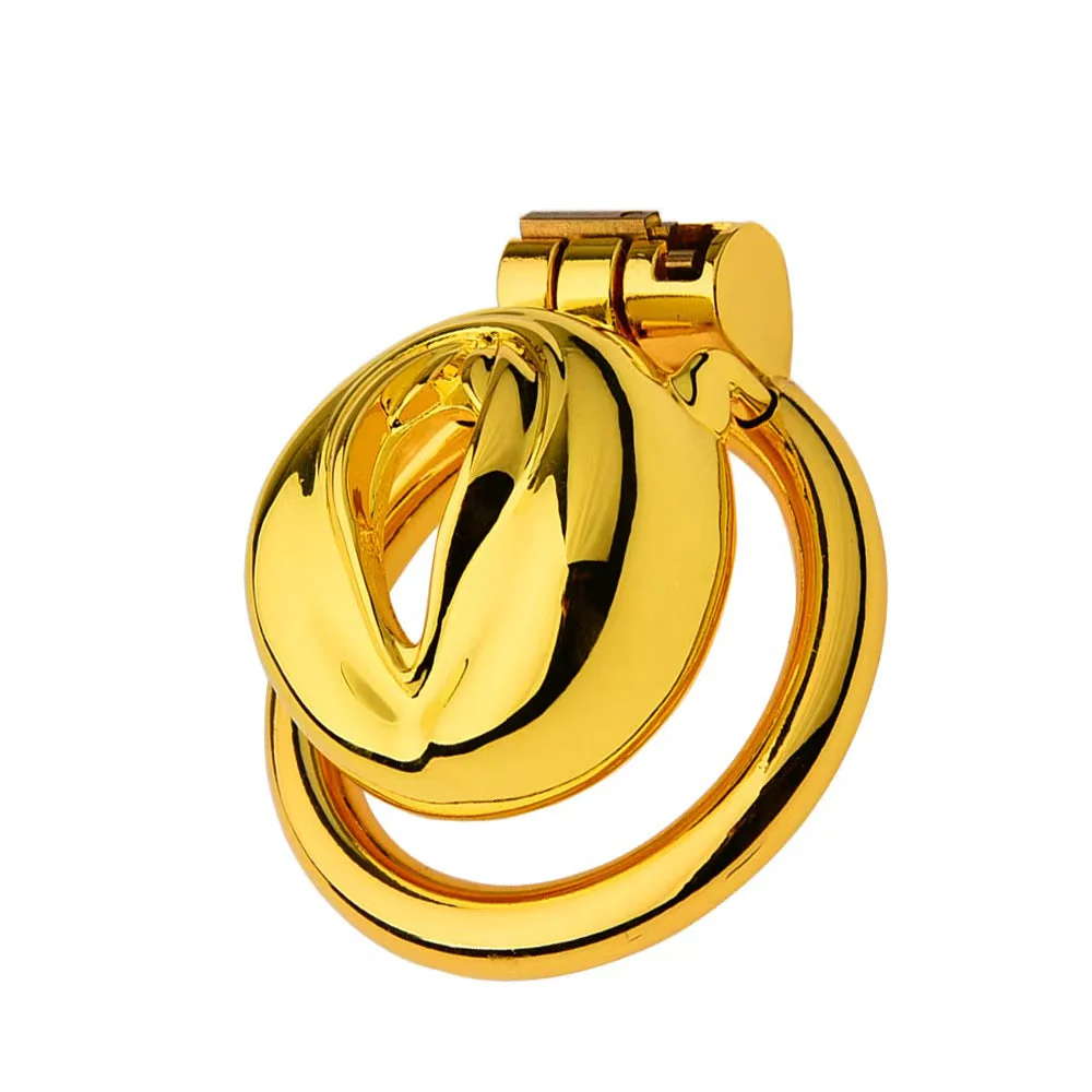 Golden Flat Metal Chastity Cage - Image 11