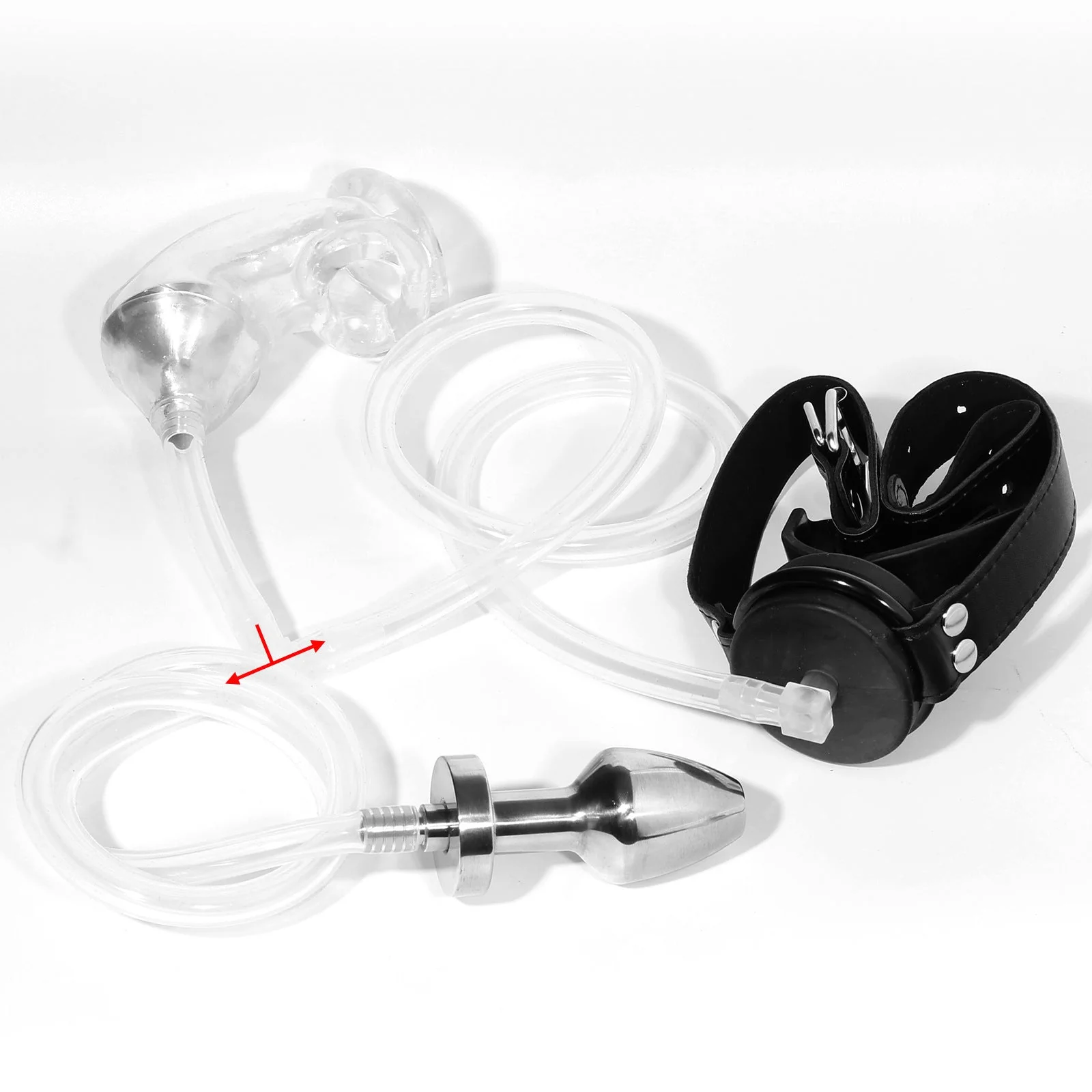 Male Chastity CockCage With Piss Urinal Flow Into Mouth Plug Gag Catheters Penis Cage - Image 2