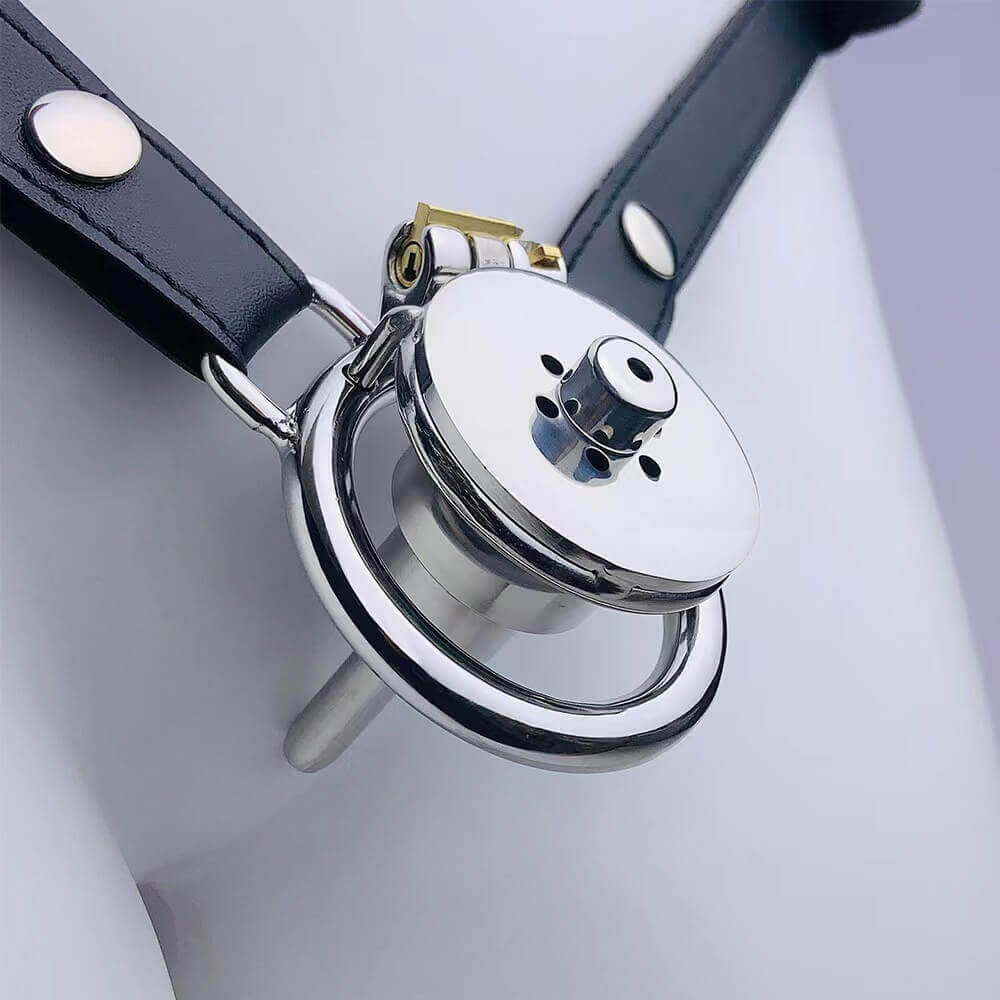 Negative Underlock Inverted Chastity Cage With Catheter And Belt - Image 3