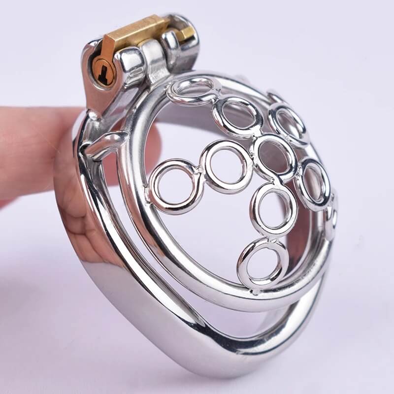 New Sissy Metal Welded Circles Chastity Cage - Image 4