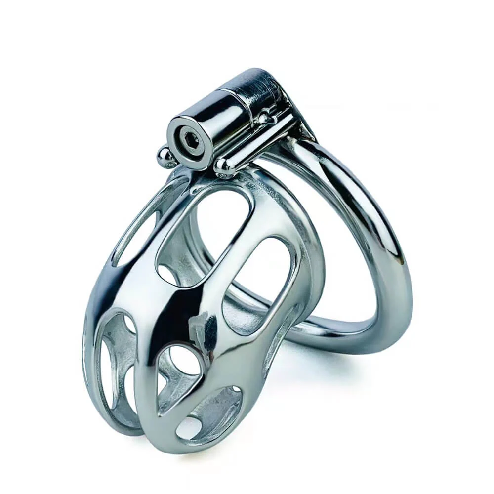 New Stainless Steel Chastity Cage With Uneven Ring - Image 2