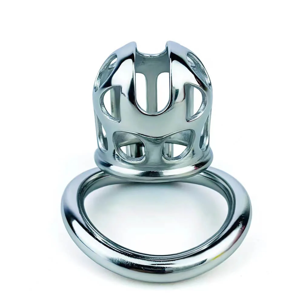 New Stainless Steel Chastity Cage With Uneven Ring - Image 4