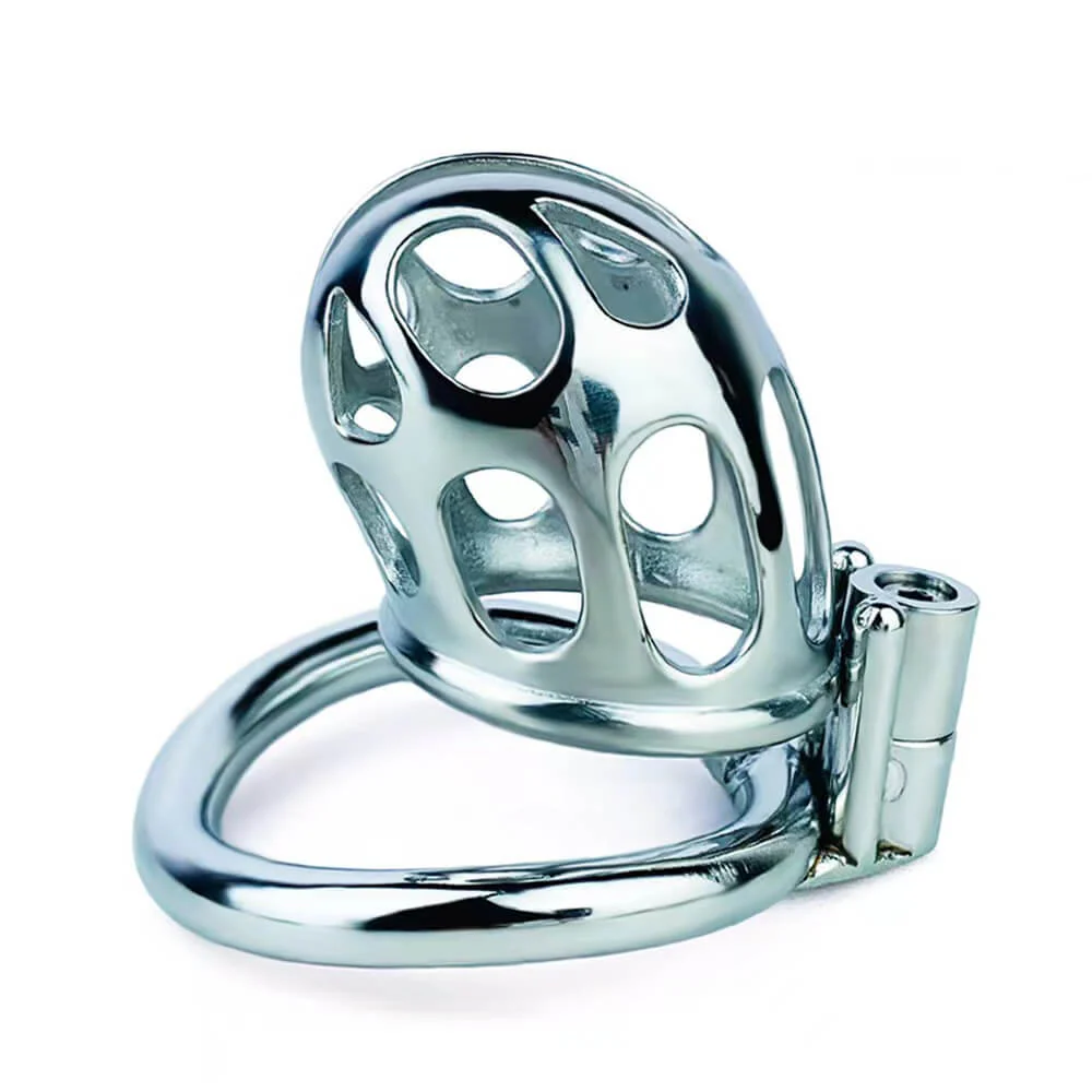 New Stainless Steel Chastity Cage With Uneven Ring - Image 5