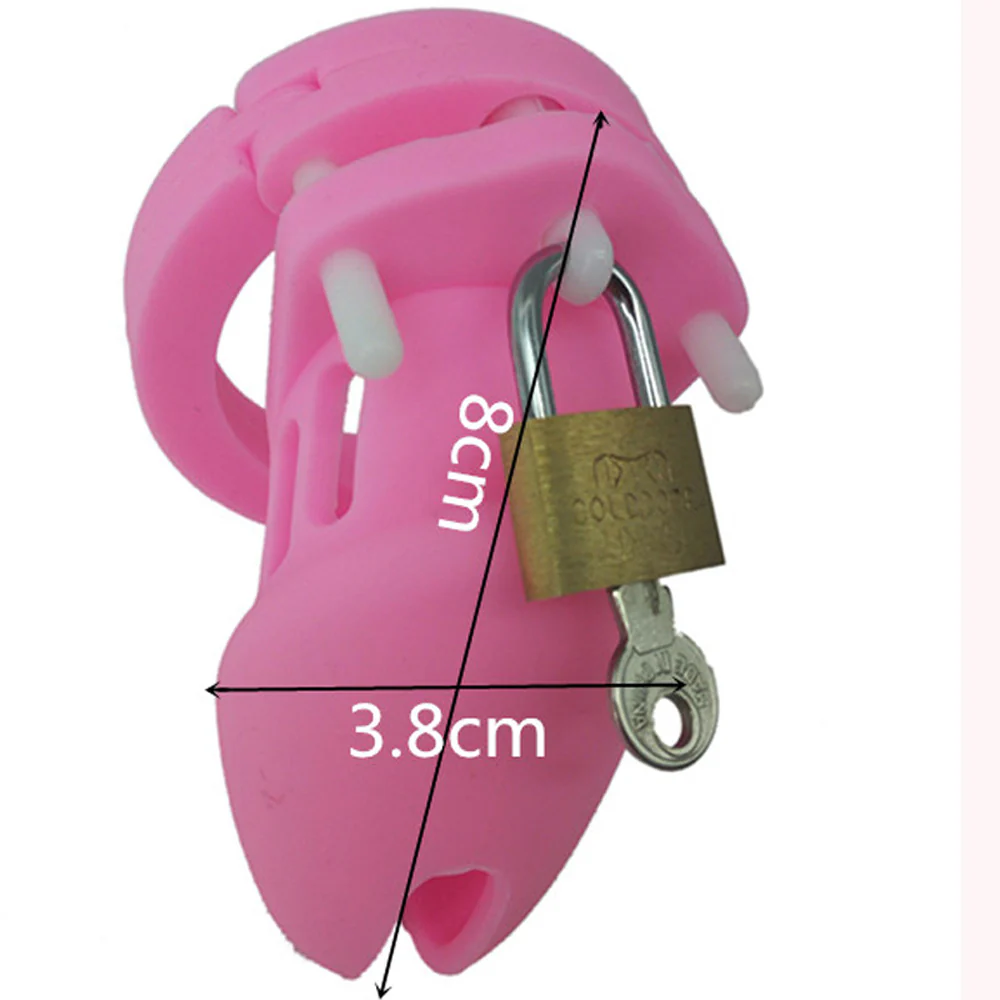 Silicone Chastity Cage  Perverse Pink(all rings included) - Image 4