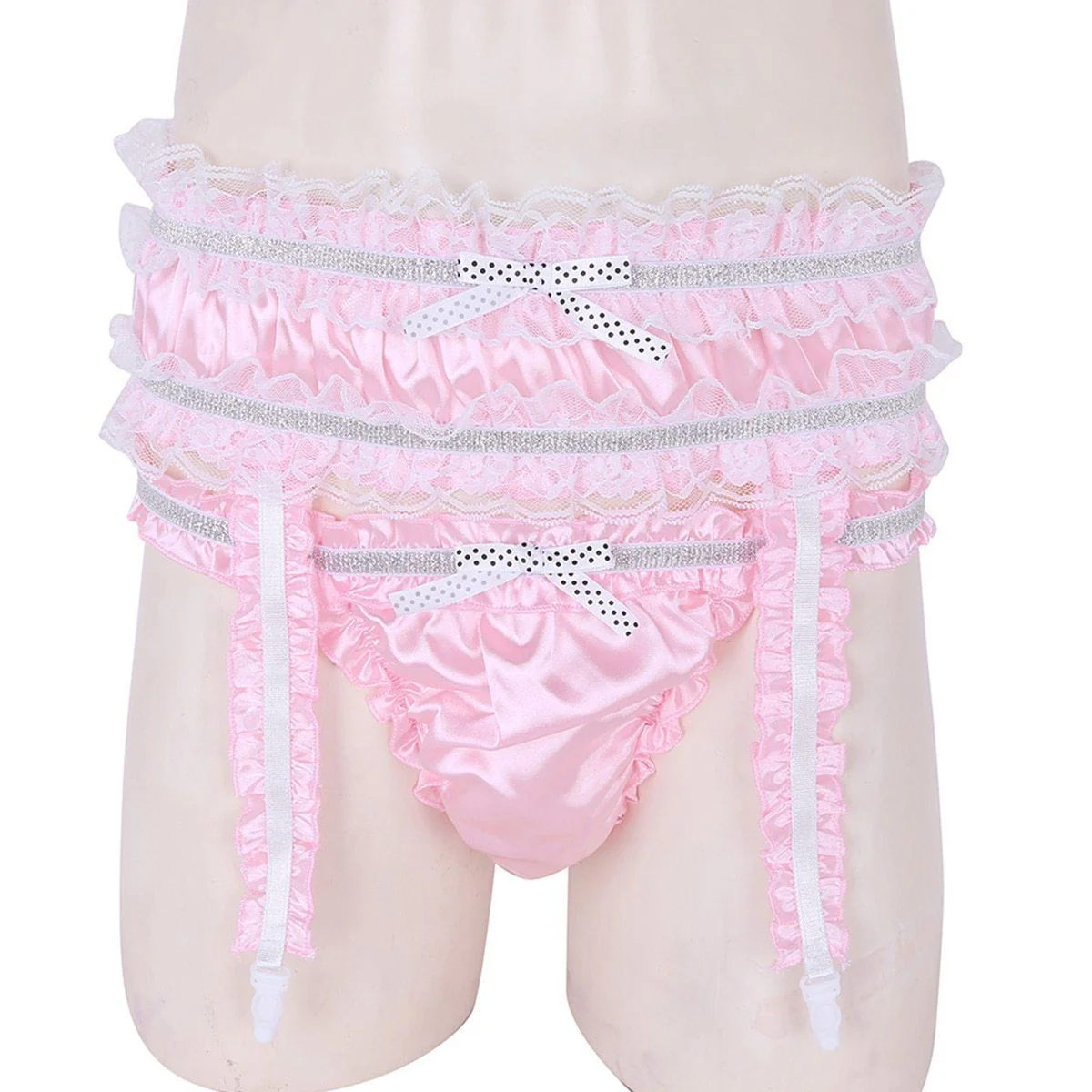Shiny Satin Ruffled Frilly Low Rise Stretchy Briefs - Image 4