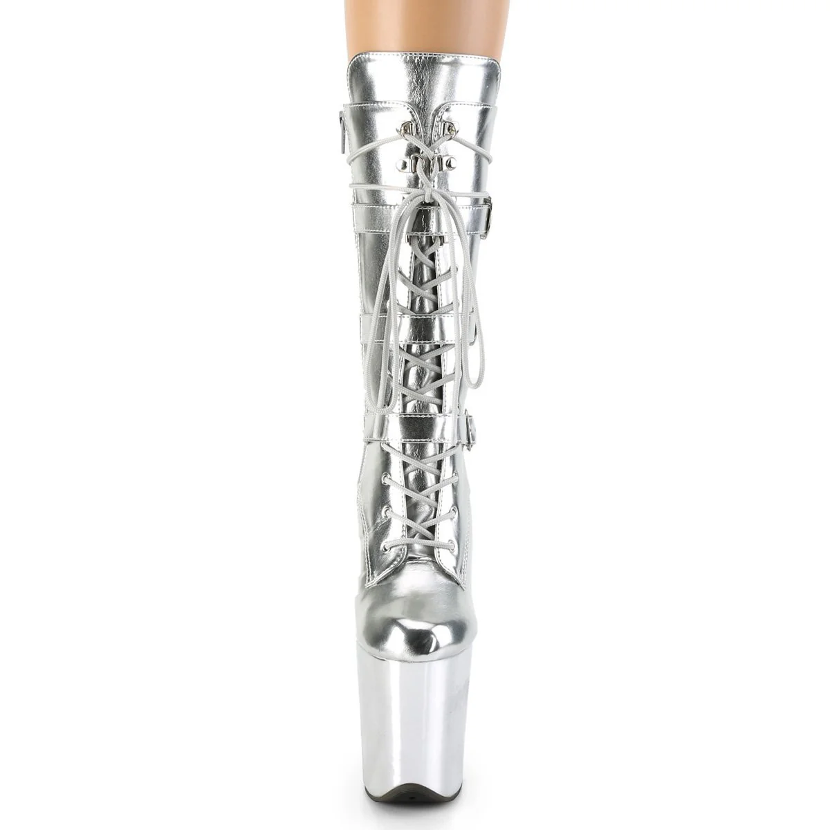 Seductive-1053 Exotic Boot | Silver Faux Leather - Image 2