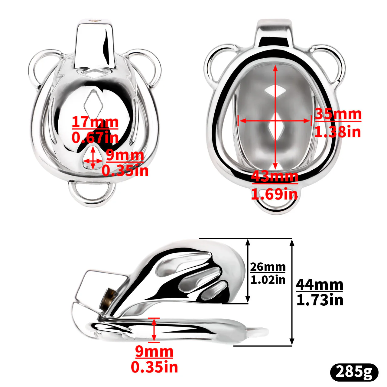Short Smooth Stainless Steel Cobra Cage with Belt - Image 4