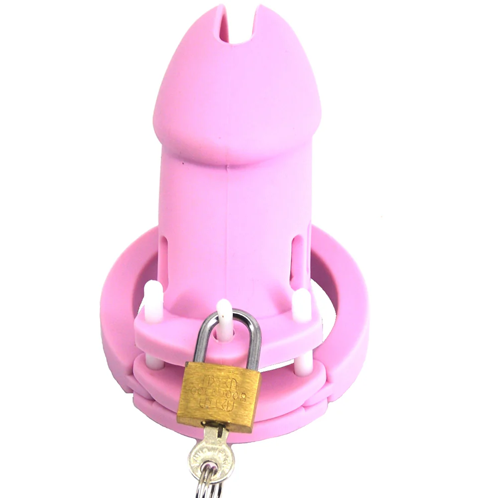 Silicone Chastity Cage Light Pink 3.74 Inches Long - Image 4