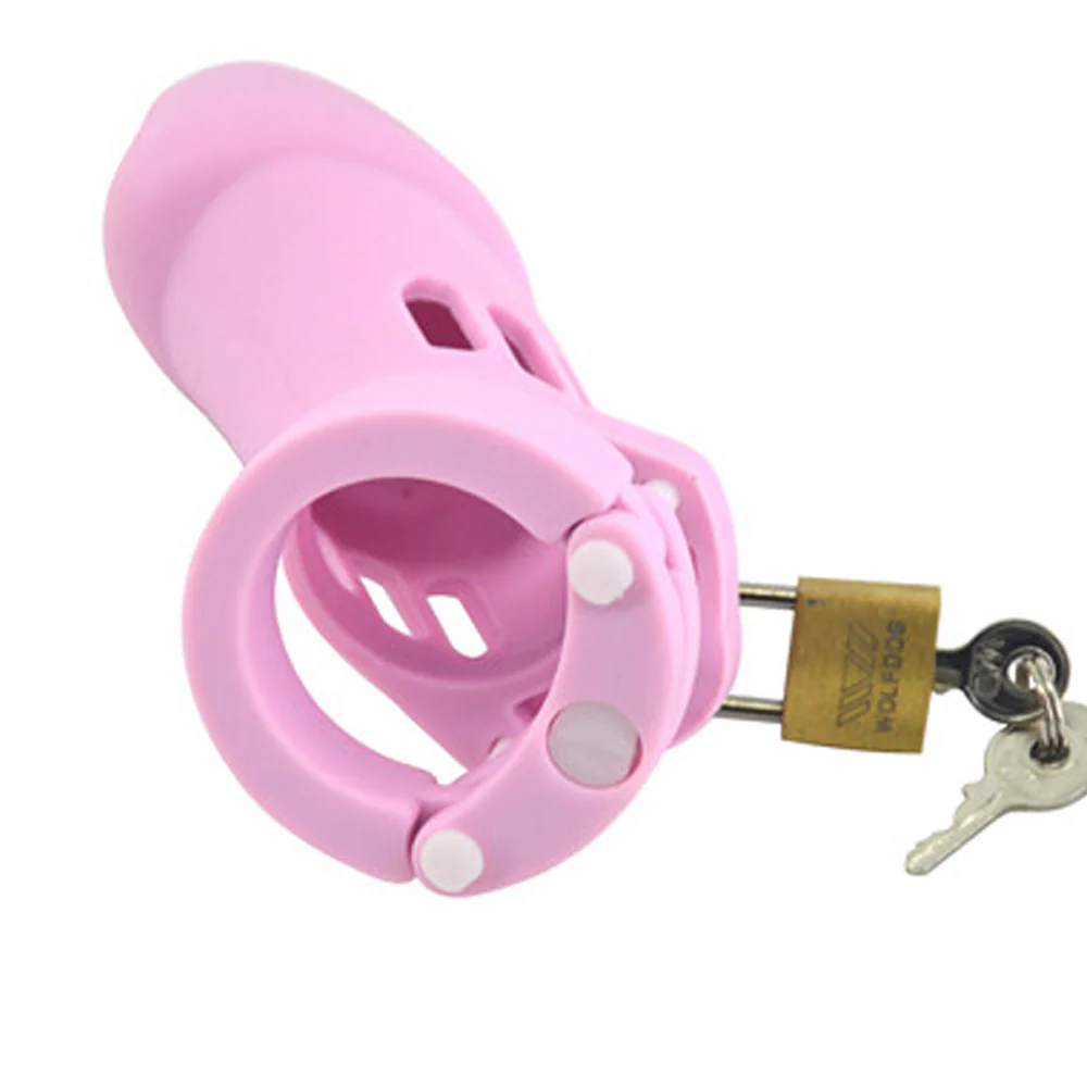 Silicone Chastity Cage Light Pink 3.74 Inches Long - Image 5
