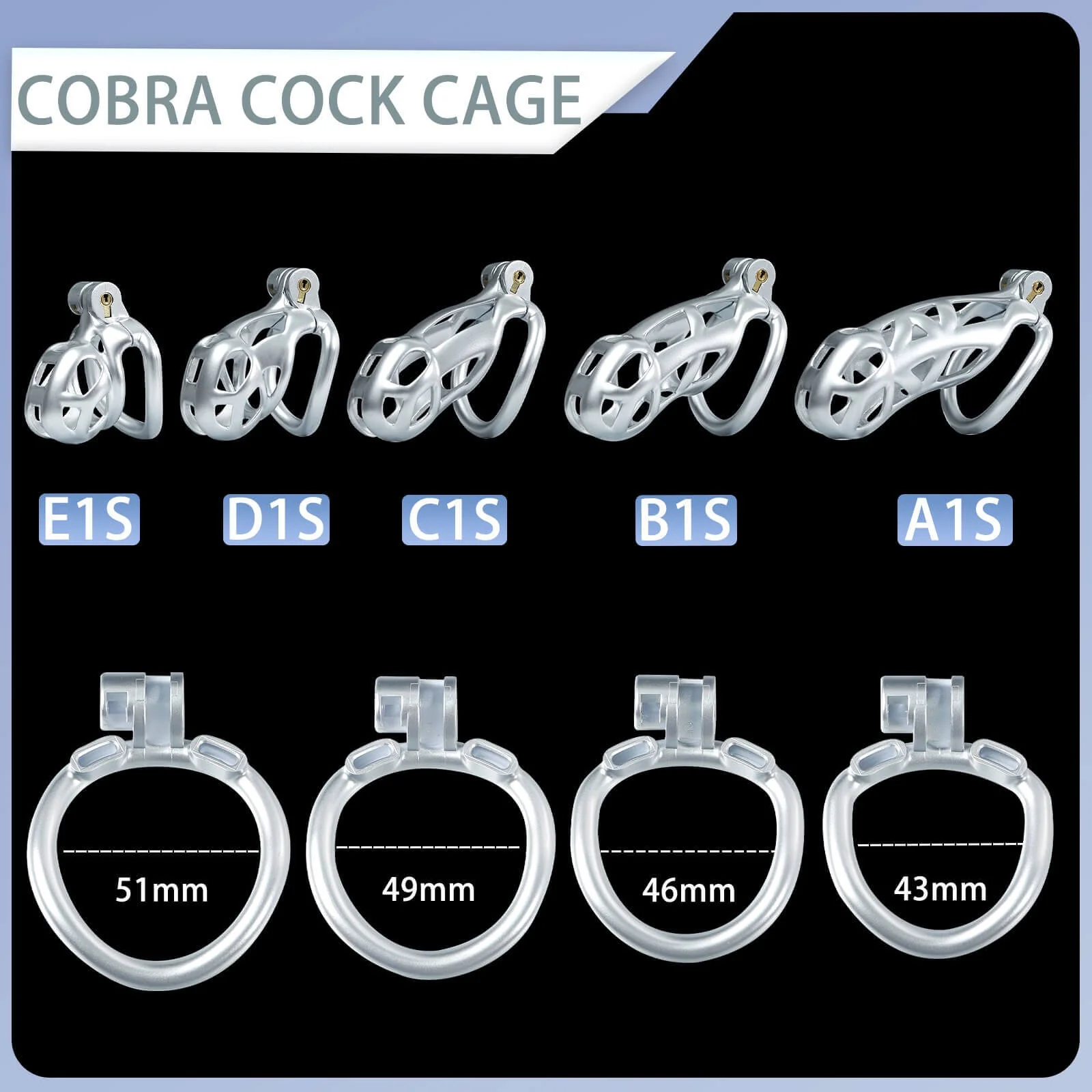 Silver Cobra Chastity Cage Kit 1.77 To 4.13 Inches Long - Image 2