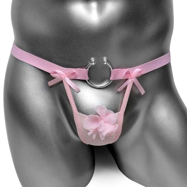 Sissy Mesh Thong Panties With Flower - Image 8