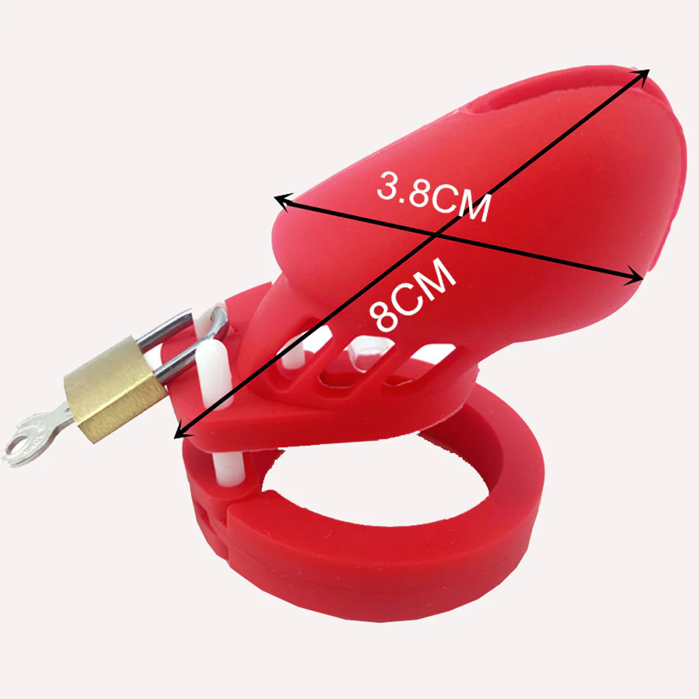 Silicone Chastity Cage Red BDSM 3.15 inches and 3.75 inches long - Image 3