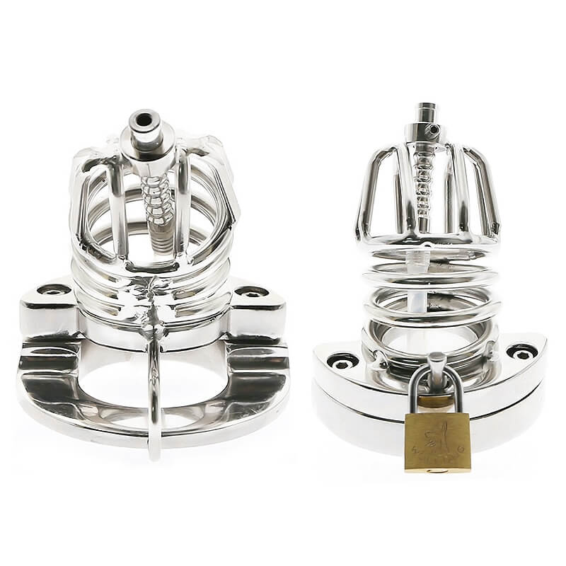 Stainless Steel Chastity Cage Ball Stretcher with Urethral Catheter Cock Cage - Image 2