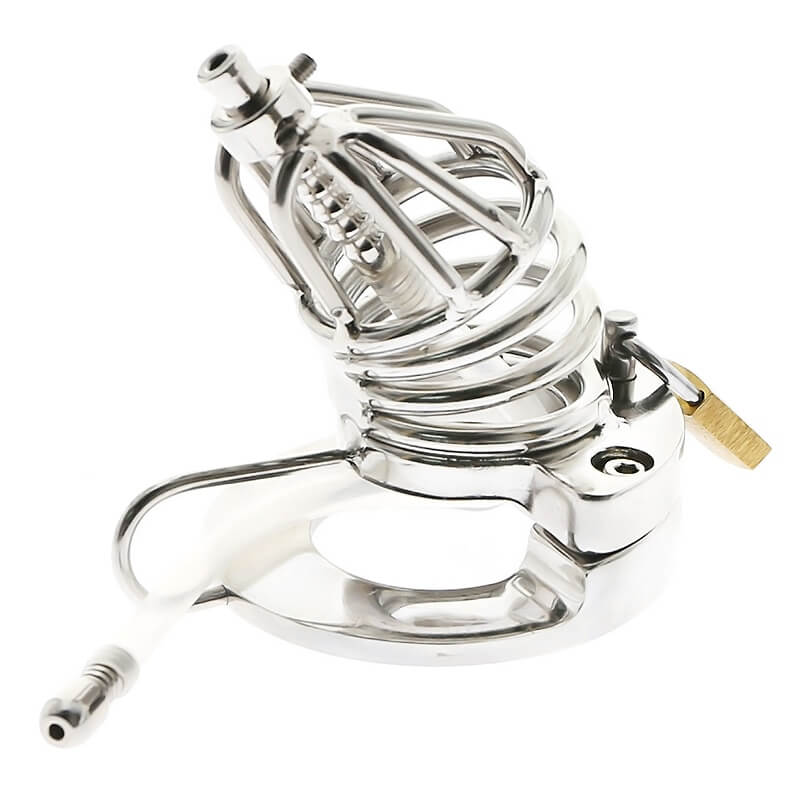 Stainless Steel Chastity Cage Ball Stretcher with Urethral Catheter Cock Cage - Image 3