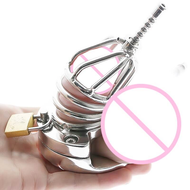 Stainless Steel Chastity Cage Ball Stretcher with Urethral Catheter Cock Cage - Image 4