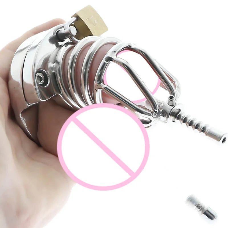 Stainless Steel Chastity Cage Ball Stretcher with Urethral Catheter Cock Cage - Image 5