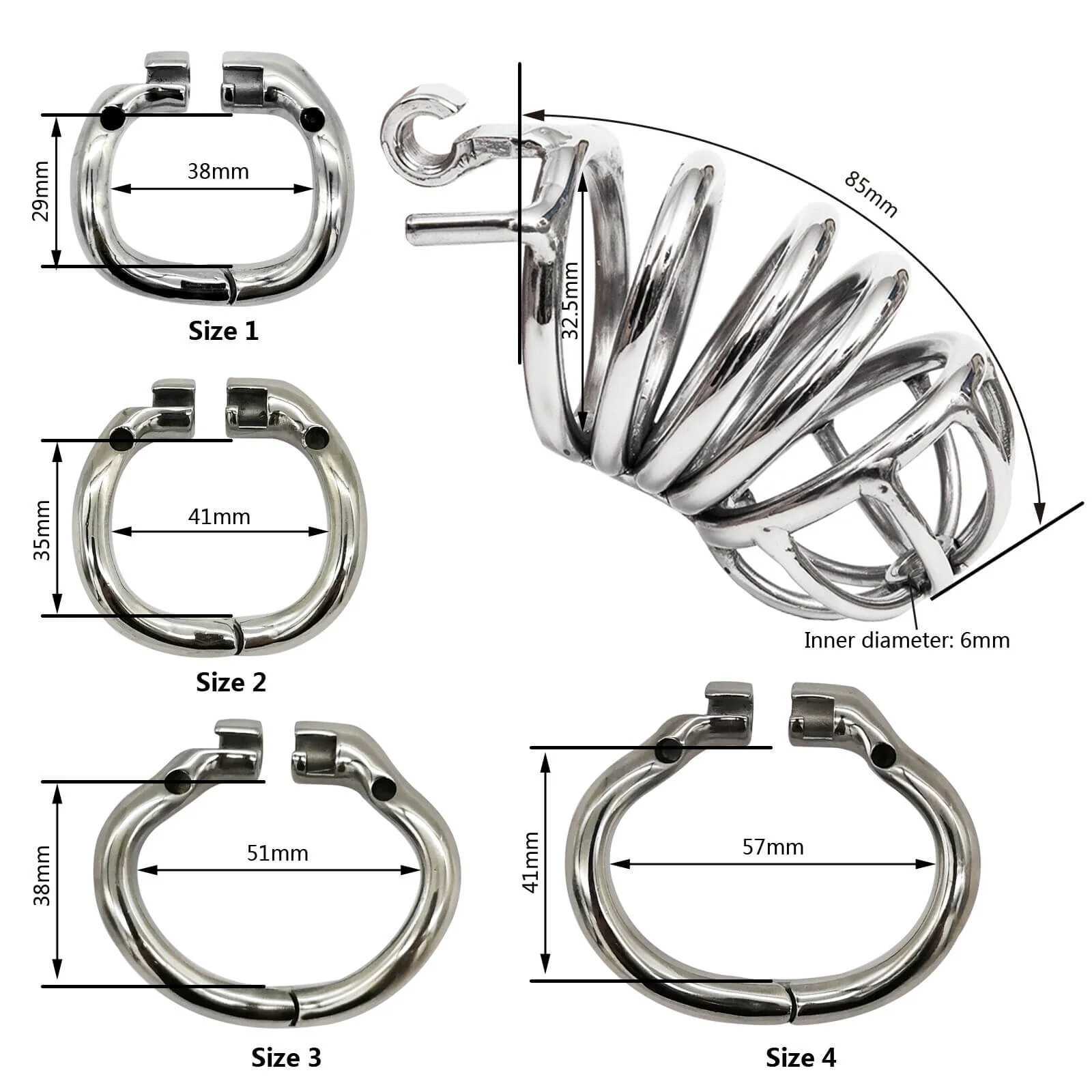 Stainless Steel Chastity Device With Hinged Rings - Image 4