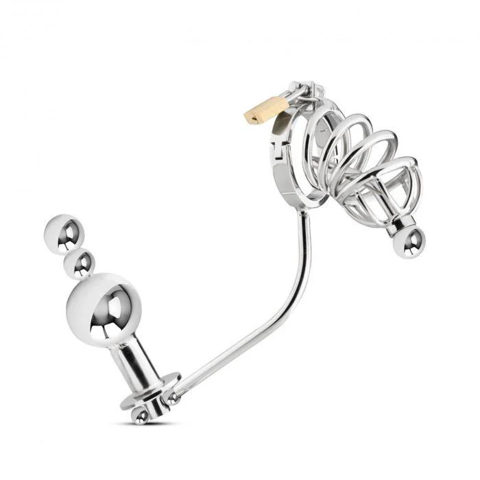Cock Cage with a Butt Plug attachment and Urethral Sound 1.77 inches Long - Image 5