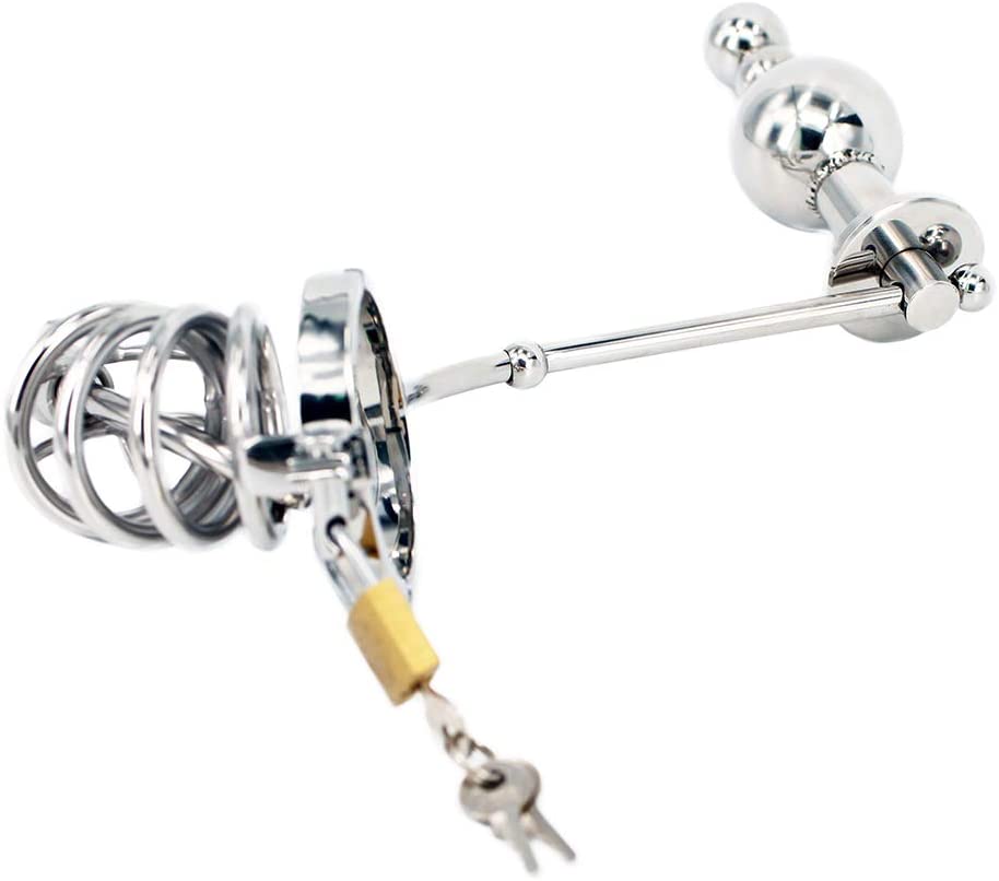 Cock Cage with a Butt Plug attachment and Urethral Sound 1.77 inches Long - Image 7