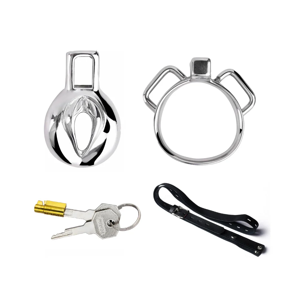 Pussy Chastity - Steel Clitty Chastity Cage with Belt - Image 3