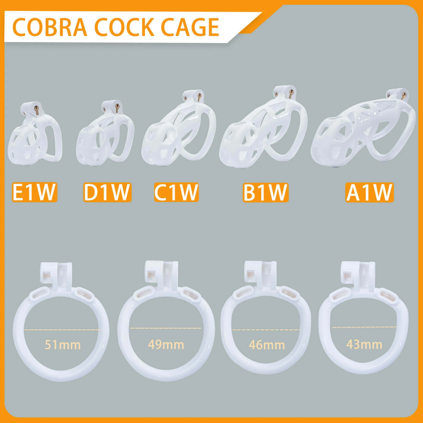 White Cobra Chastity Cage Kit 1.77 To 4.13 Inches Long - Image 2